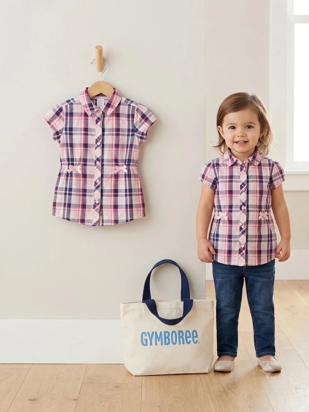 Gymboree Pink and Navy Plaid Button-Down Shirt
